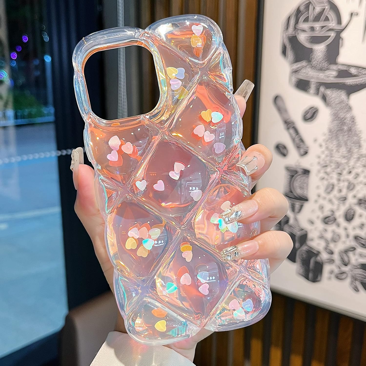 Transparent 3D Laser Gradient Heart TPU Phone Case