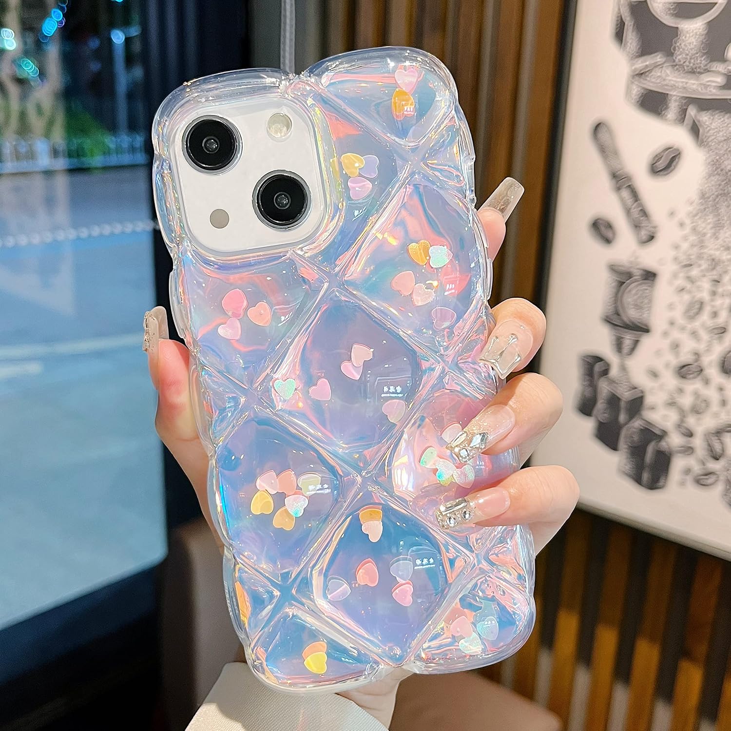 Transparent 3D Laser Gradient Heart TPU Phone Case